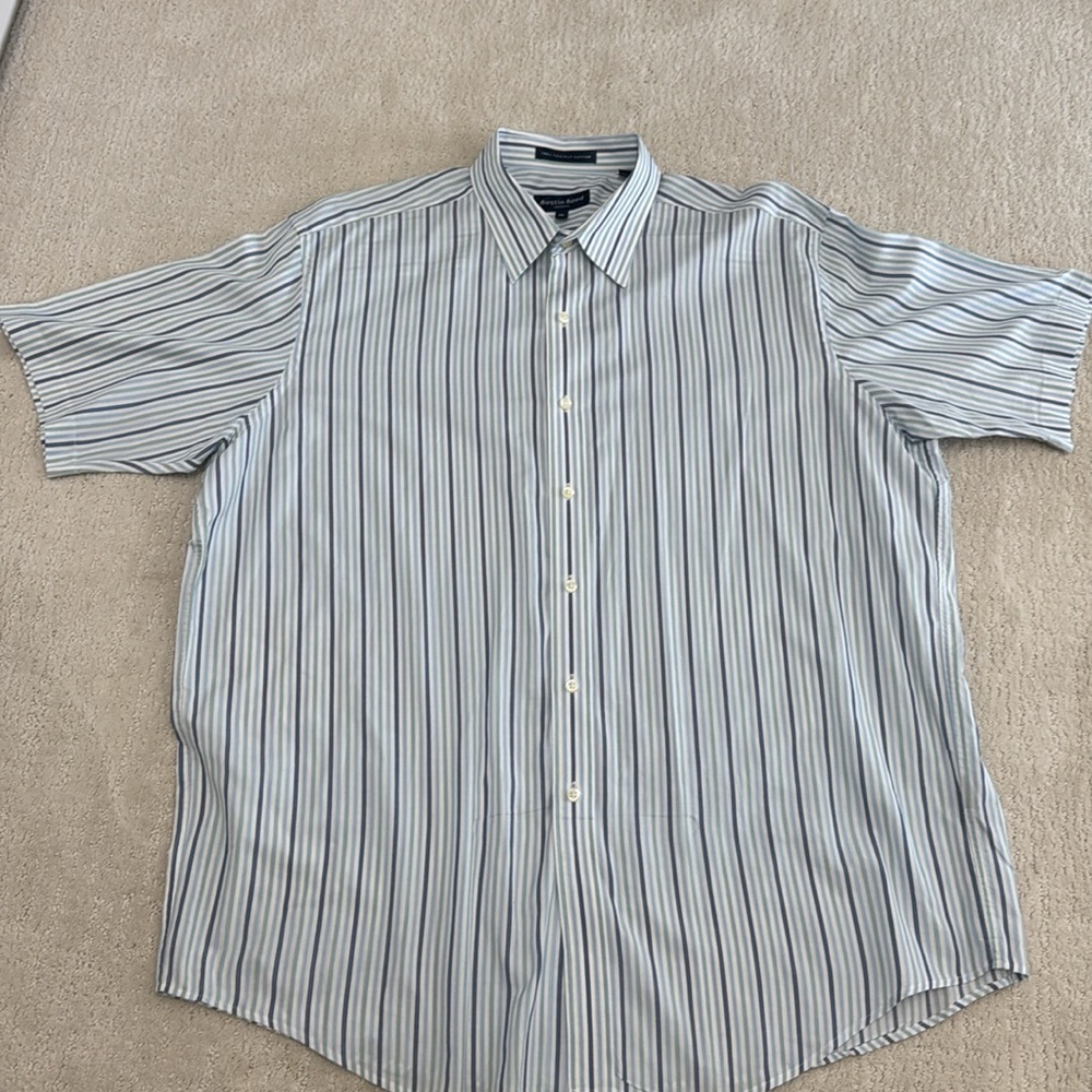 Austin Reed Men’s XL Short Sleeve Button Down 100% Cotton  Blue Striped Shirt‎ - Picture 6 of 12